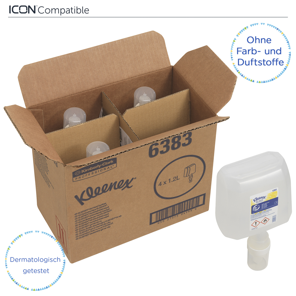 Gel désinfectant pour les mains à base d'alcool Kleenex® 6383 - 4 recharges de désinfectant pour les mains transparent de 1,2 litre (4,8 litres au total) - 6383