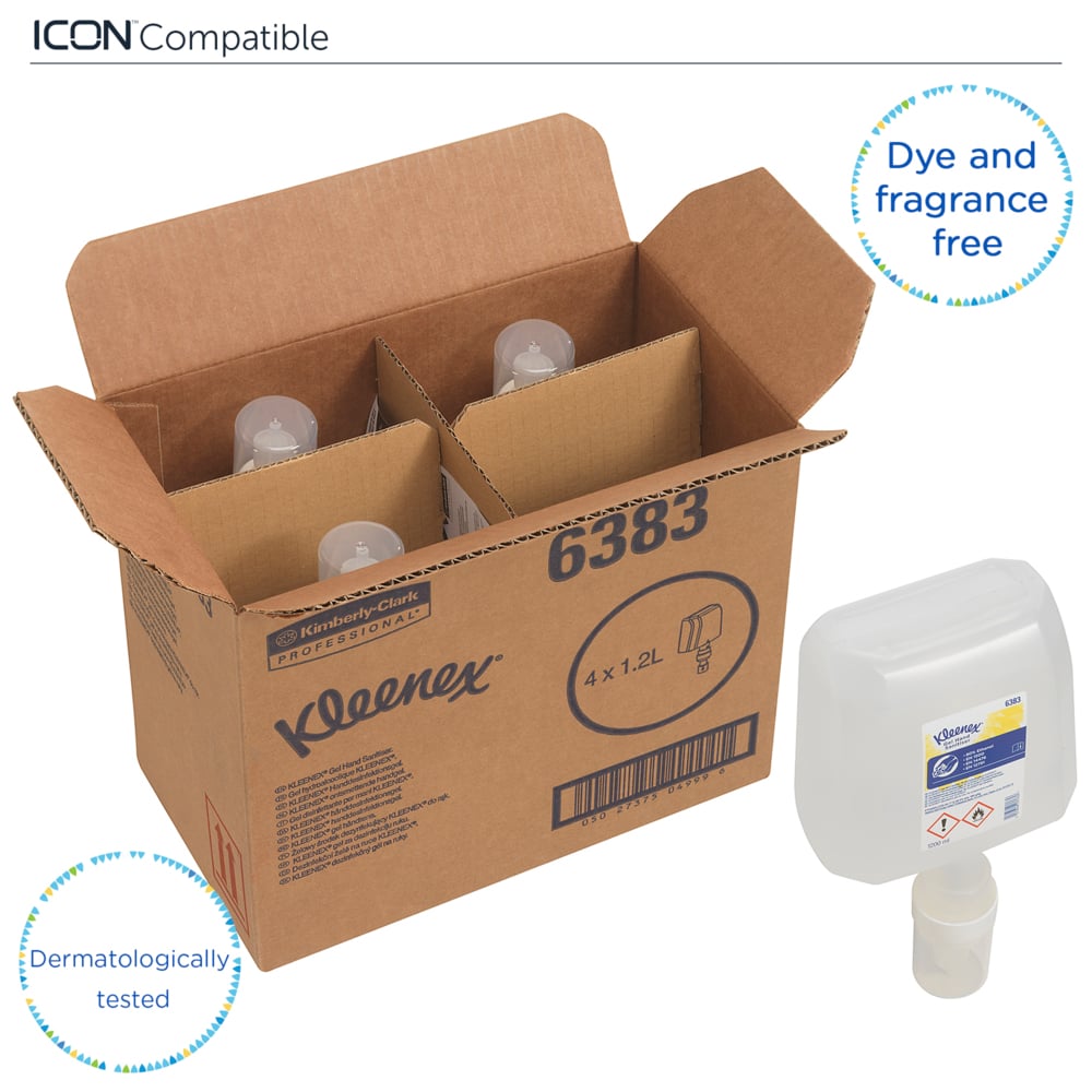 Gel désinfectant pour les mains à base d'alcool Kleenex® 6383 - 4 recharges de désinfectant pour les mains transparent de 1,2 litre (4,8 litres au total) - 6383