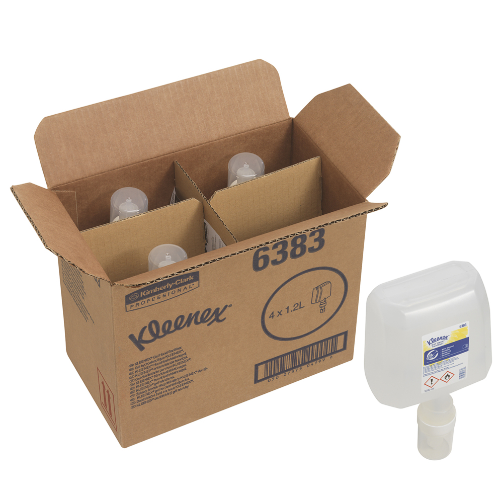 Kleenex® Alcohol Hand Sanitiser Gel 6383 - 4 x 1.2 Litre Clear Hand Sanitiser Refills (4.8 Litres Total) - 6383