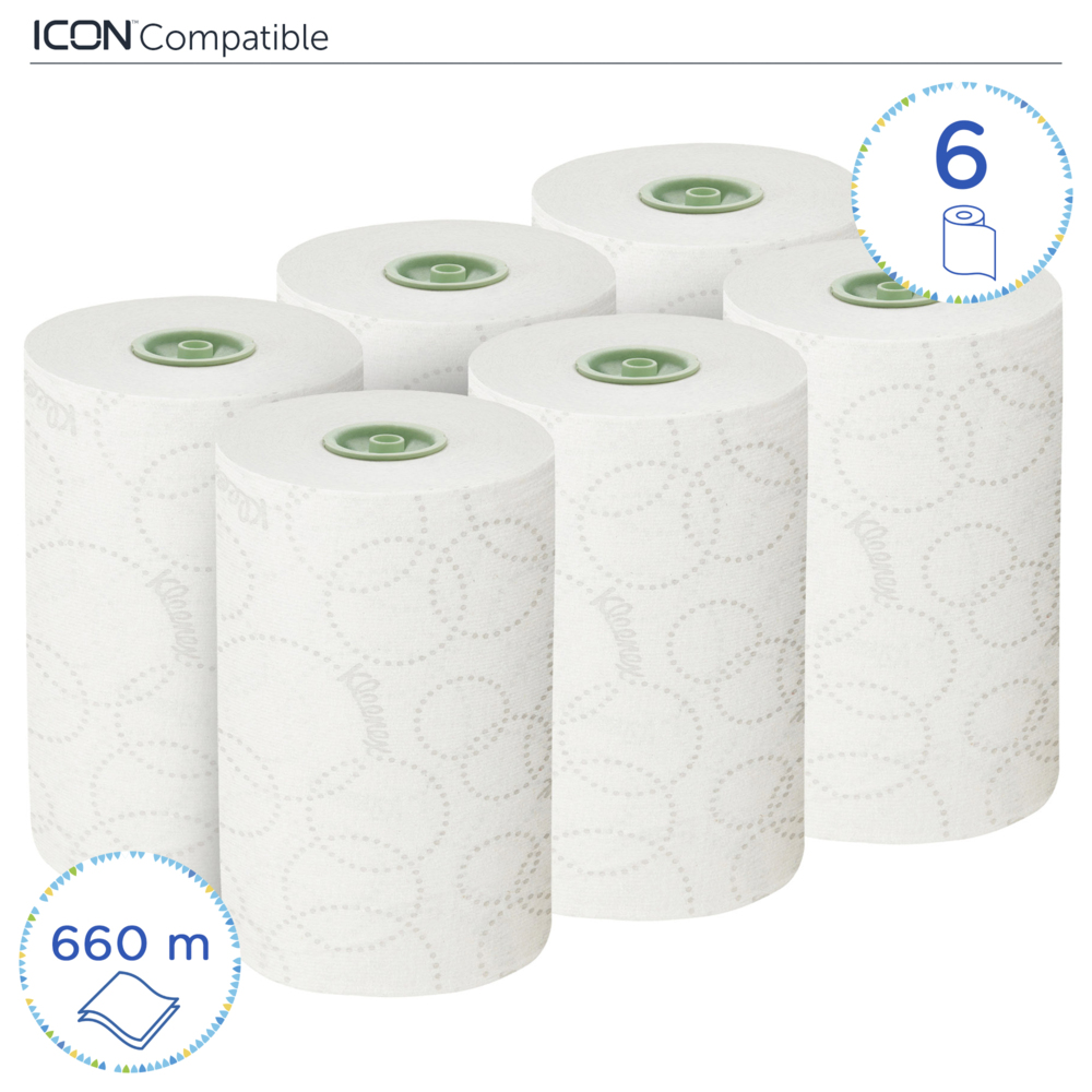 Rouleaux d'essuie-mains Kleenex® Ultra™ Slimroll™ 6783 - rouleaux d'essuie-mains en papier 2 plis E-Roll - 6 x rouleaux de 110 m d'essuie-mains en papier blanc (660 m au total) - 6783
