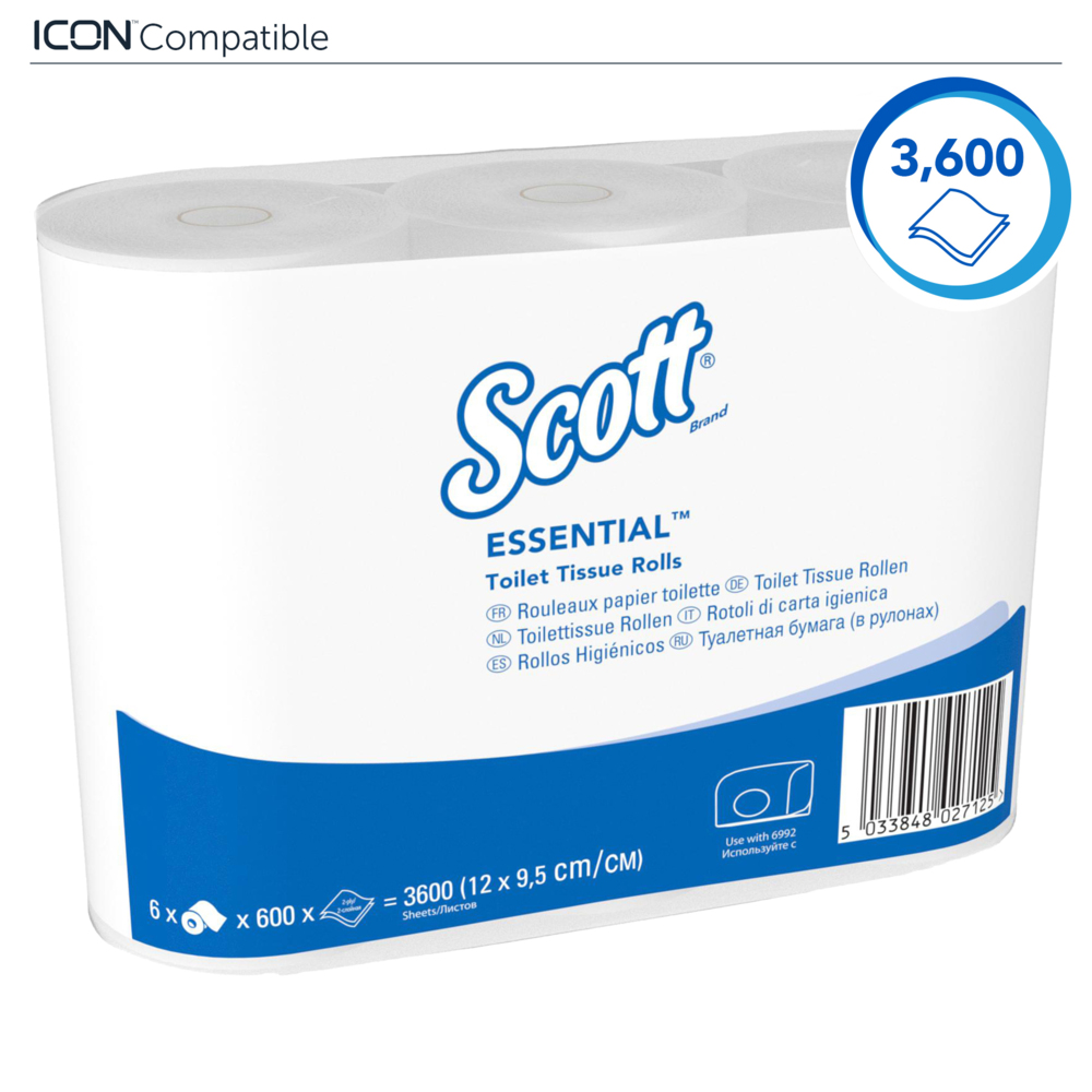 Papier toilette 2 épaisseurs Scott® Essential™ 8517 - 36 x petit rouleaux de 600 feuilles (21 600 au total) - 8517