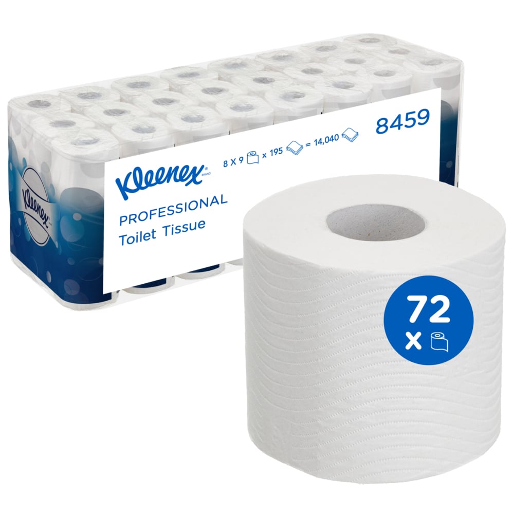 Rouleaux de papier toilette Kleenex® 8459 - 3 plis - 8 paquets de 9 rouleaux x 195 feuilles blanches (72 rouleaux/14 040 feuilles au total) - 8459