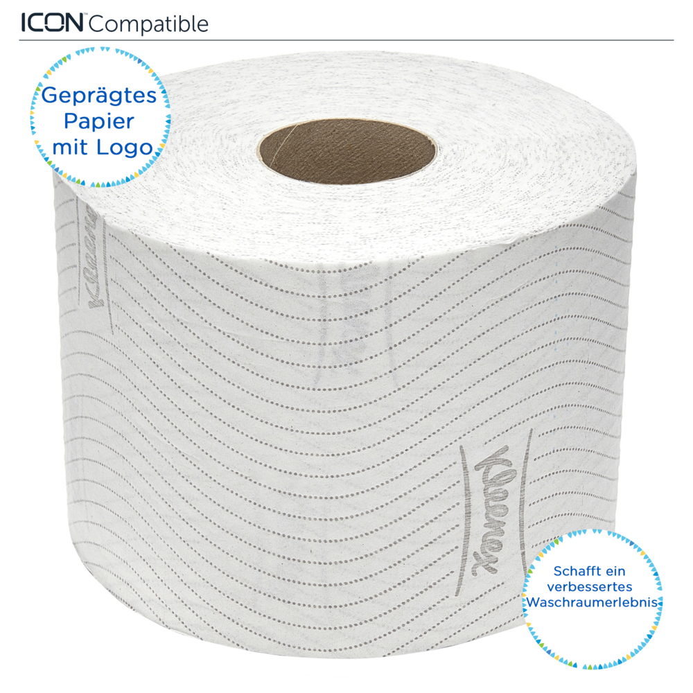 Kleenex® Essential™ Papel higiénico en rollo estándar 8441, 36 rollos x 600 hojas blancas de 2 capas (21600 hojas) - 8441