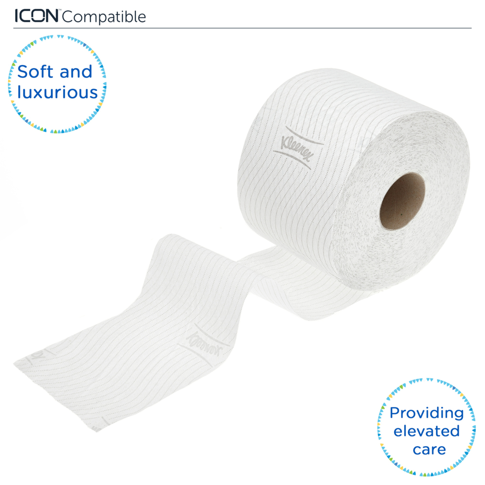 Kleenex® Essential™ Papel higiénico en rollo estándar 8441, 36 rollos x 600 hojas blancas de 2 capas (21600 hojas) - 8441