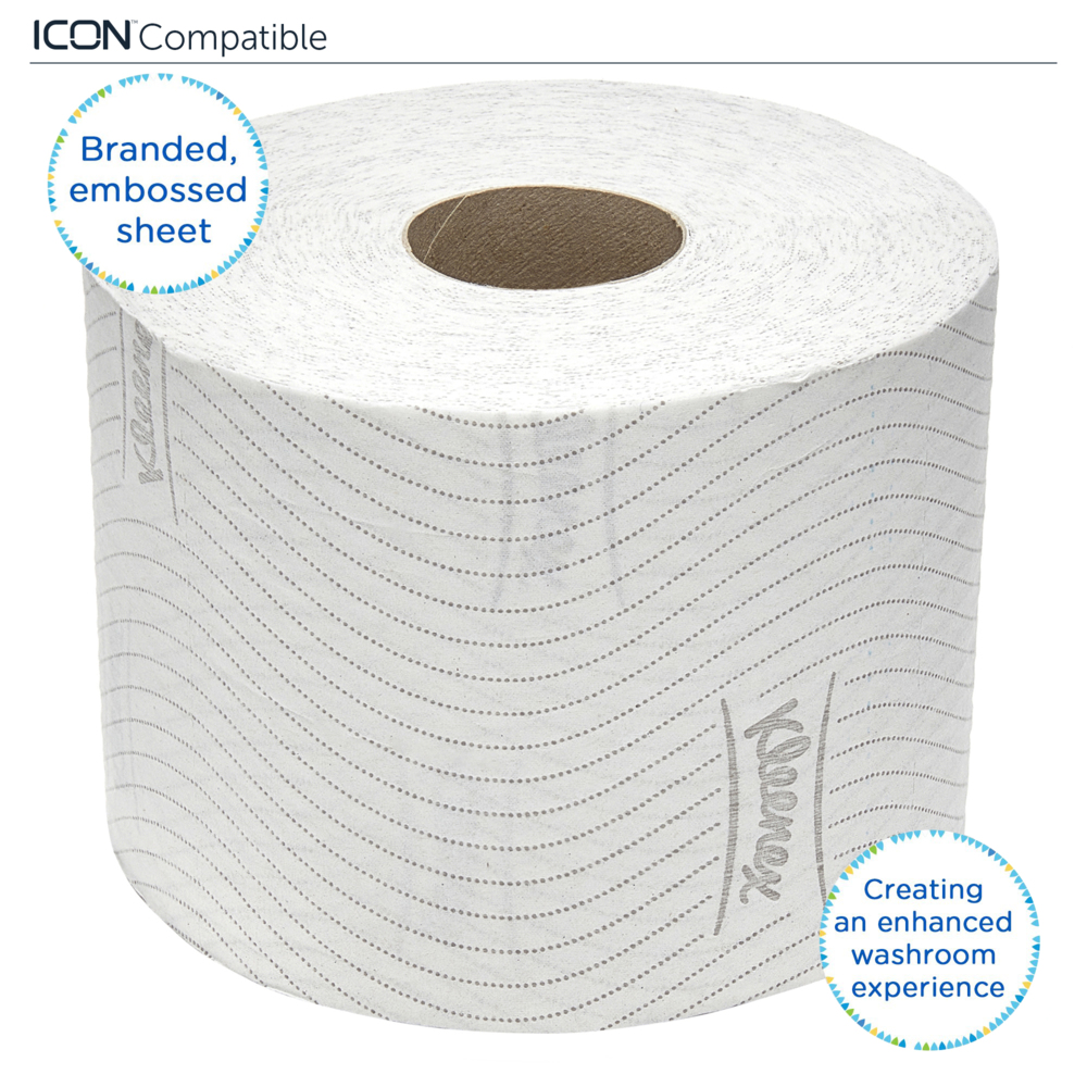 Kleenex® Essential™ Papel higiénico en rollo estándar 8441, 36 rollos x 600 hojas blancas de 2 capas (21600 hojas) - 8441