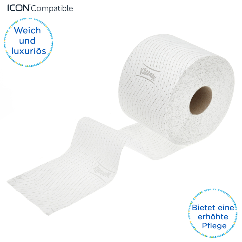 Kleenex® Essential™ Papel higiénico en rollo estándar 8441, 36 rollos x 600 hojas blancas de 2 capas (21600 hojas) - 8441