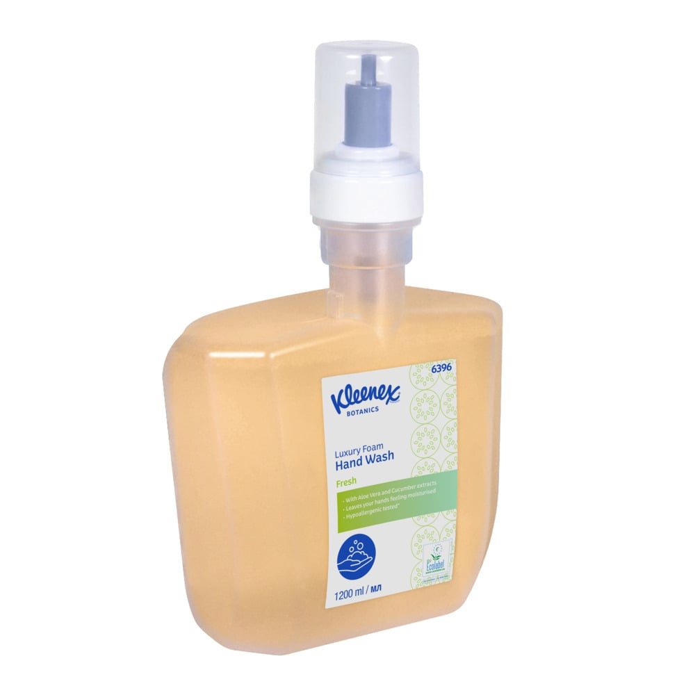 Savon mousse pour les mains Kleenex® Botanics™ Fresh 6396 - savon mousse parfumé pour les mains - 4 recharges x 1,2 litre de savon mousse transparent pour les mains (4,8 litres au total) - 6396