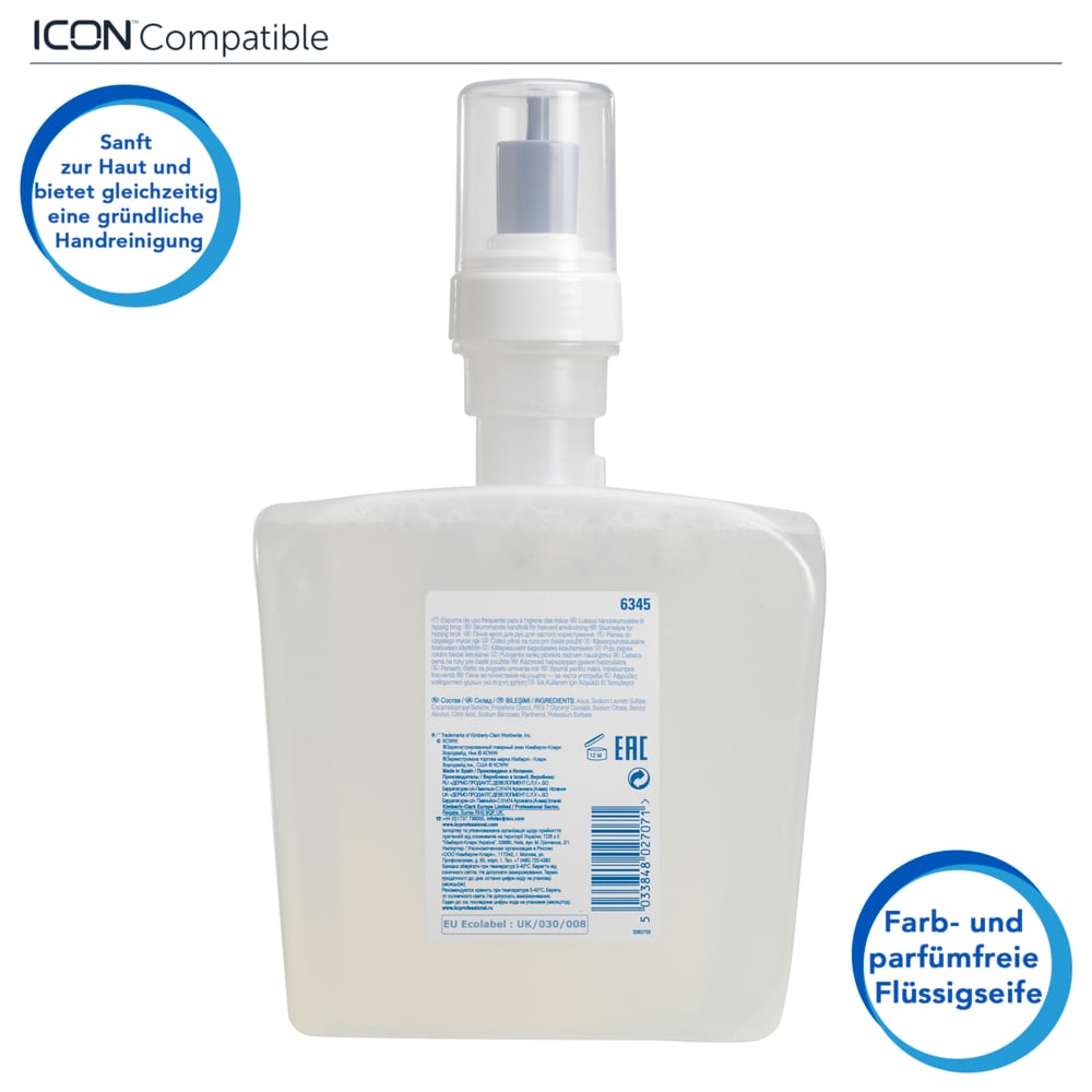 Scott® Control™ Foam Frequent Use Hand Cleanser 6345 - Unscented Foaming Hand Wash - 4 x 1.2 Litre Clear Hand Wash Refills (4.8 Litre total) - 6345