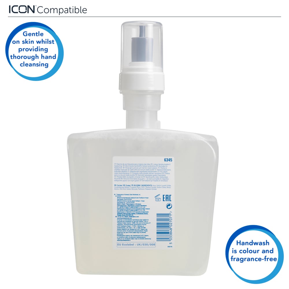 Savon mousse à usage fréquent pour les mains Scott® Control™ 6345 - savon mousse non parfumé pour les mains - 4 recharges x 1,2 litre de savon mousse transparent pour les mains (4,8 litres au total) - 6345