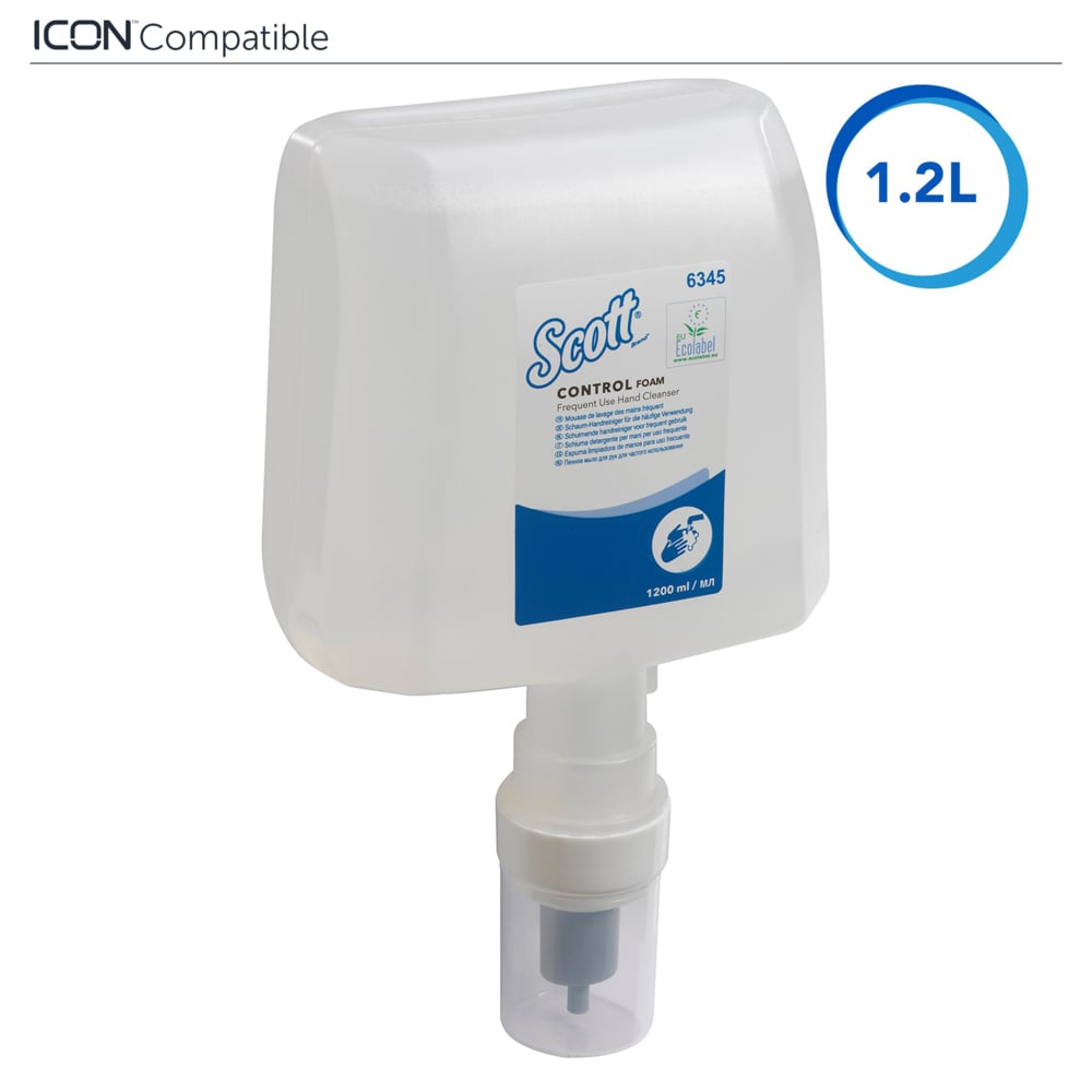 Scott® Control™ Foam Frequent Use Hand Cleanser 6345 - Unscented Foaming Hand Wash - 4 x 1.2 Litre Clear Hand Wash Refills (4.8 Litre total) - 6345