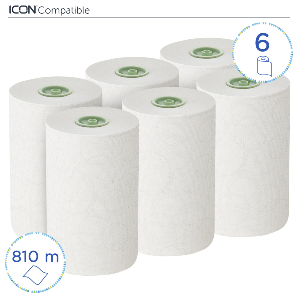 Rouleaux d'essuie-mains Kleenex® Slimroll™ 6648 - rouleaux d'essuie-mains en papier E-Roll - 6 x rouleaux de 135 m d'essuie-mains en papier blanc (810 m au total) - 6648