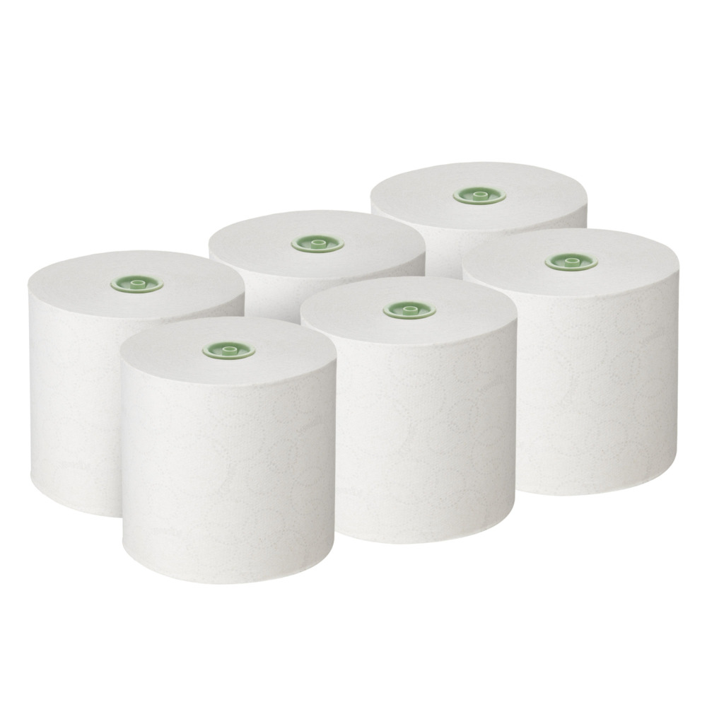 Kleenex® Papierhandtücher auf Rollen, 6646 – E-Roll-Großrolle für Handtücher – 6 x 250 m weiße Papierhandtuchrollen (insg. 1.500 m) - 6646