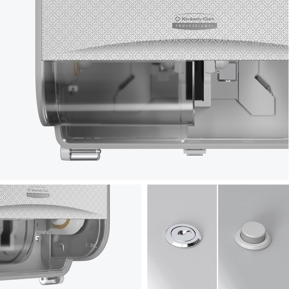 Kimberly-Clark Professional™ ICON™-Standard-Toilettenpapierspender mit 2 horizontalen Rollen (53655), mit silberfarbener Blende im Mosaikdesign; 1 Spender und Blende pro Versandeinheit - 53655