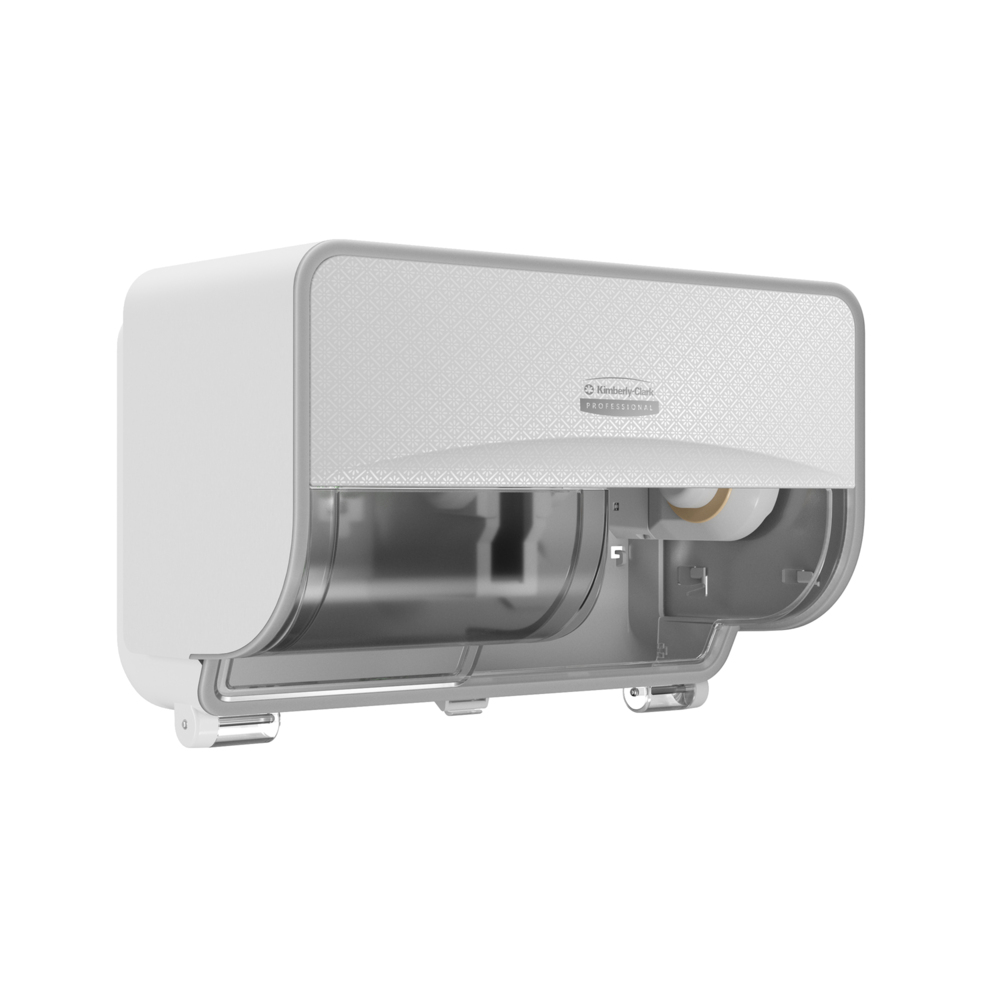 Distributeur de papier toilette standard Kimberly-Clark Professional™ ICON™ horizontal à 2 rouleaux (53945), boîtier blanc avec façade Mosaïque Blanche ; 1 distributeur et façade par colis - 53945