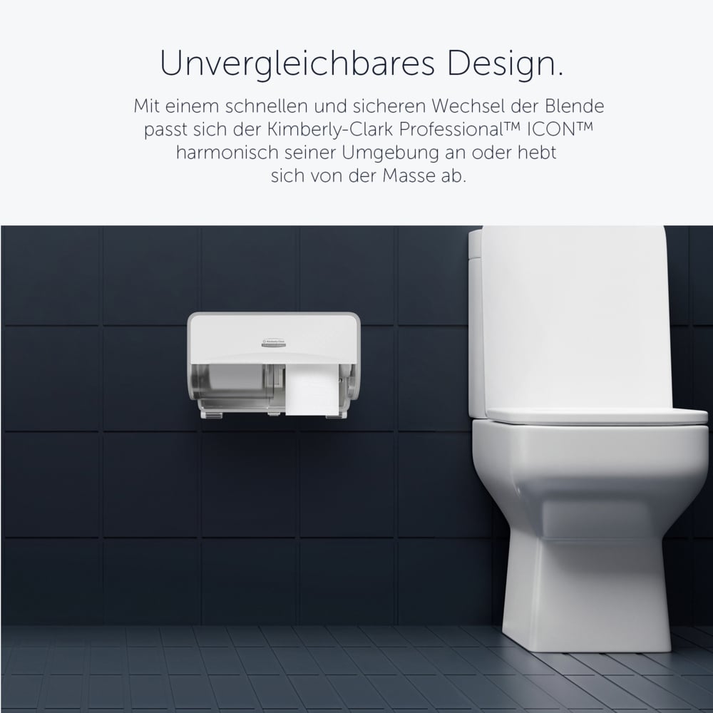 Distributeur de papier toilette standard Kimberly-Clark Professional™ ICON™ horizontal à 2 rouleaux (53945), boîtier blanc avec façade Mosaïque Blanche ; 1 distributeur et façade par colis - 53945