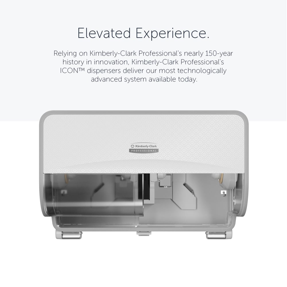 Distributeur de papier toilette standard Kimberly-Clark Professional™ ICON™ horizontal à 2 rouleaux (53945), boîtier blanc avec façade Mosaïque Blanche ; 1 distributeur et façade par colis - 53945