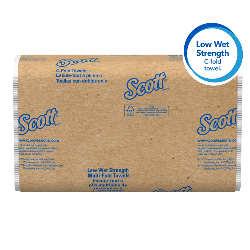 Scott® Essential C-Fold Paper Towels (06041), Low Wet Strength, White, (12 Packs/Case, 200 Sheets/Pack, 2,400 Sheets/Case) - 06041