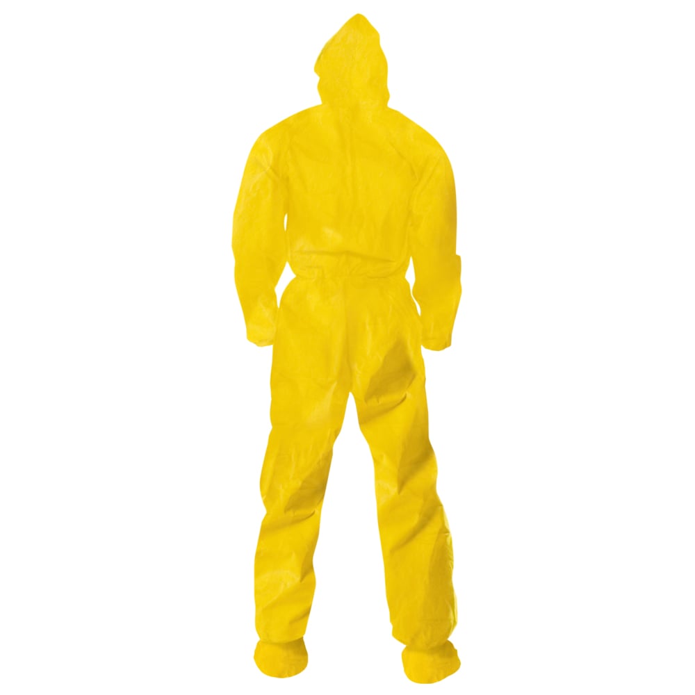 Combinaison de protection contre les vaporisations de produits chimiques Kleenguard A70 (00686), capuchon, bottes, fermeture éclair à l’avant, bande élastique aux poignets, taille 3TG, jaune, 12 vêtements/caisse - 00686