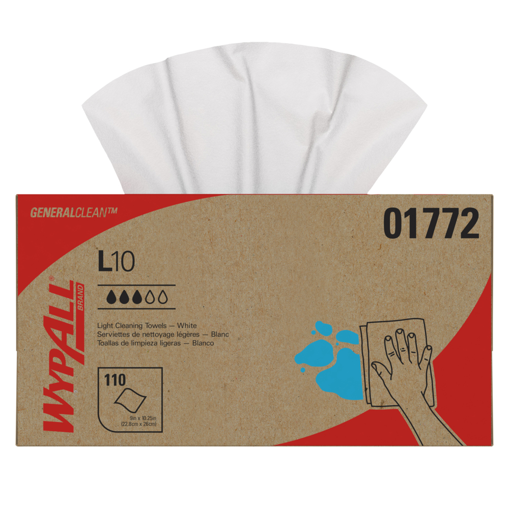 Lingettes de nettoyage léger WypAll® L10 General Clean (01772), lingettes pour le soin des animaux, 1 épaisseur, boîte Pop-Up, blanches, 18 boîtes/caisse, 110 lingettes/boîte, 1 980 feuilles/caisse - 01772