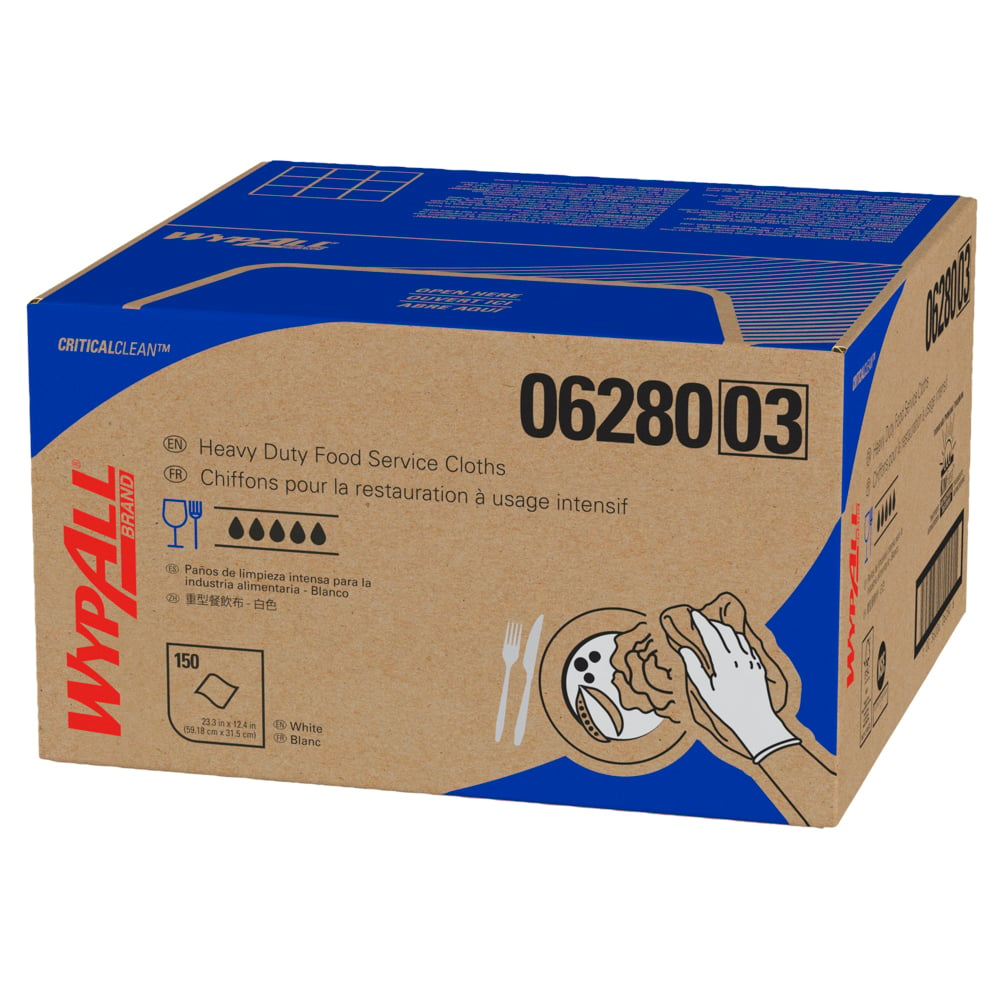 WypAll® CriticalClean™ Ultra Duty Foodservice Cloths (06280), Quarterfold, with Anti-Microbial Treatment, White (150 Sheets/Box, 1 Box/Case, 150 Sheets/Case) - 06280