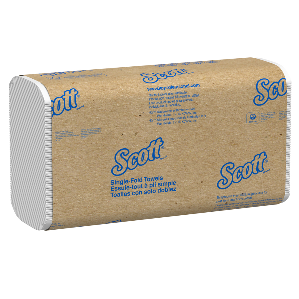 Scott® Essential Single-Fold Paper Towels (01700), White, (16 Packs/Case, 250 Sheets/Pack, 4,000 Sheets/Case) - 01700