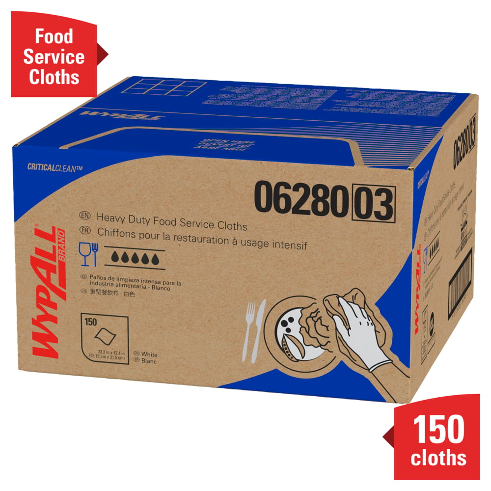 WypAll® CriticalClean™ Ultra Duty Foodservice Cloths (06280), Quarterfold, with Anti-Microbial Treatment, White (150 Sheets/Box, 1 Box/Case, 150 Sheets/Case) - 06280