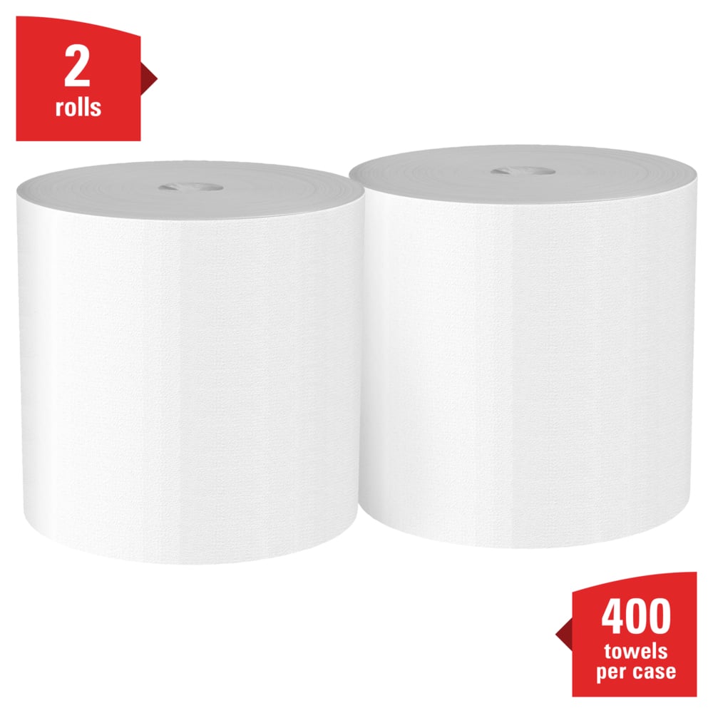 WypAll® Power Clean L40 Extra Absorbent Towels (05796), Limited Use Towels, White, 2 Center-Pull Rolls per Case, 200 Sheets per Roll; 400 Sheets Per Case - 05796