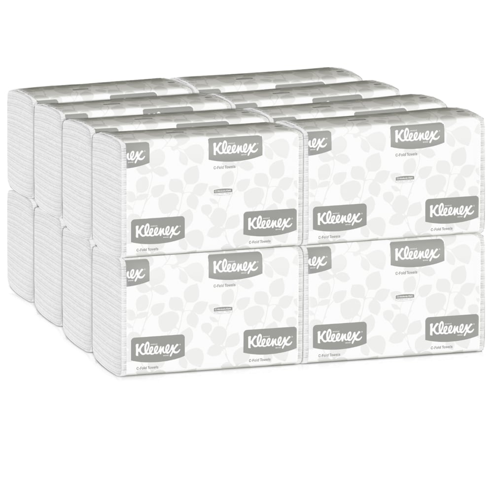 Essuie-mains pliés en C Kleenex (01500), absorbants, blancs, 16 paquets/caisse, 150 essuie-mains pliés en C/paquet, 2 400 essuie-mains/caisse - 01500