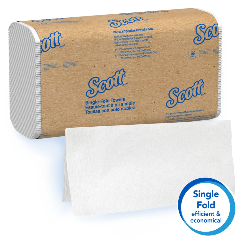 Scott® Essential Single-Fold Paper Towels (01700), White, (16 Packs/Case, 250 Sheets/Pack, 4,000 Sheets/Case) - 01700