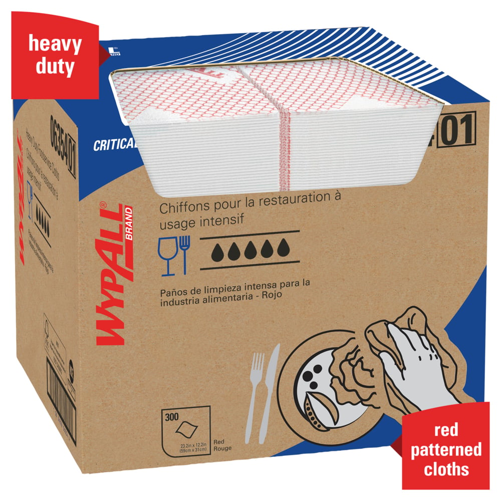 WypAll® CriticalClean™ High Capacity Heavy Duty Foodservice Cloths (06354), Quarterfold, Red (300 Sheets/Box, 1 Box/Case, 300 Sheets/Case) - 06354