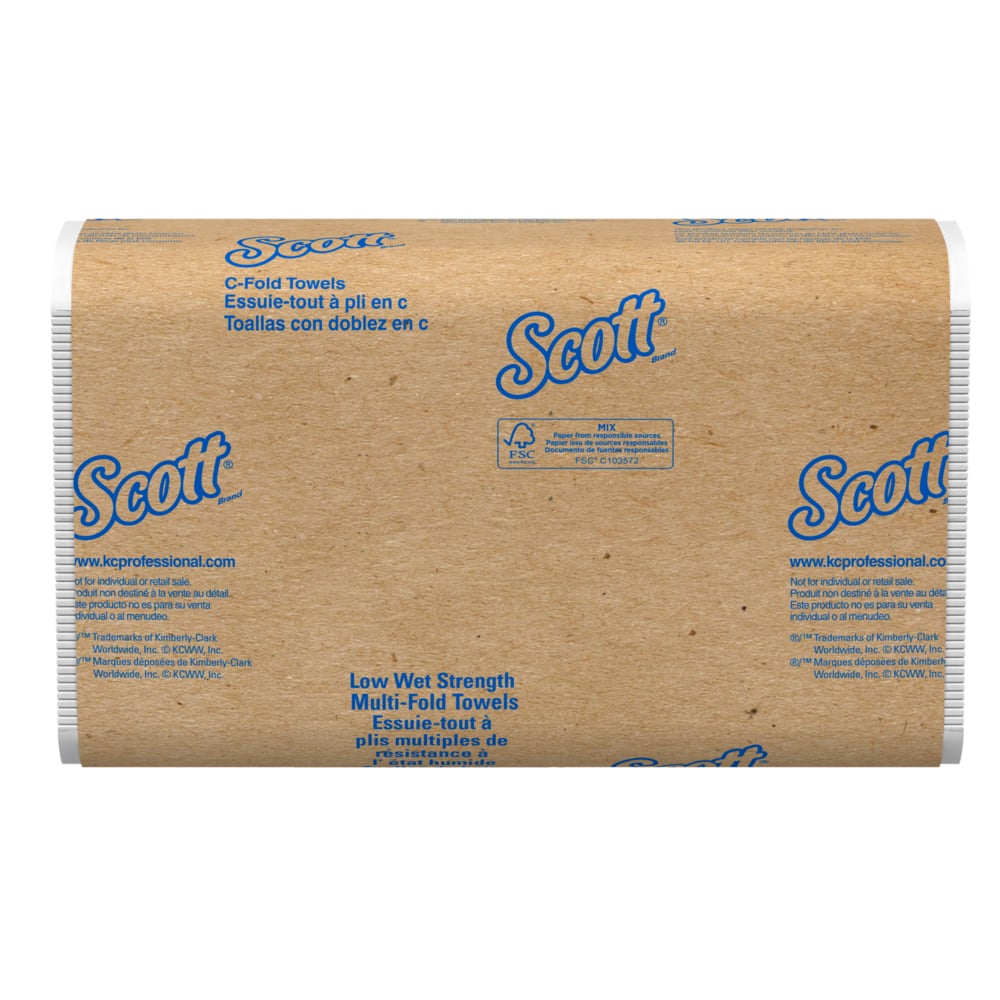 Essuie-mains pliés en C Scott Essential (06041), faible résistance à l’état humide, 13,15 po x 10,125 po, blancs, 12 paquets/caisse, 200 feuilles/paquet, 2 400 essuie-mains - 06041