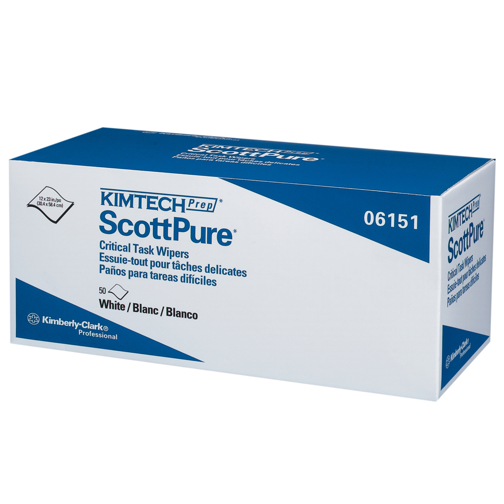 Essuie-tout pour tâches essentielles Kimtech Prep Scottpure (06151), jetables, peu pelucheux, blancs, 8 cartons/caisse, 50 feuilles/carton, 400 feuilles/caisse - 06151