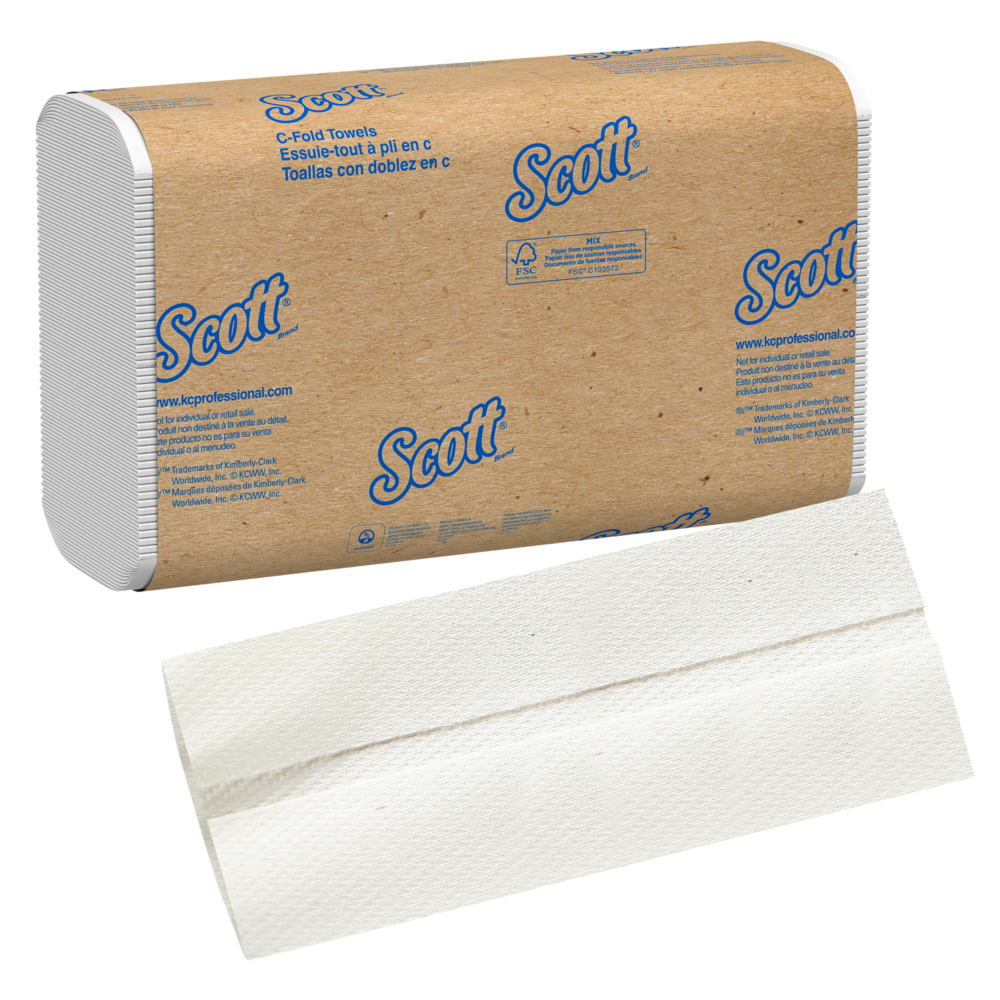 Scott® Essential C-Fold Paper Towels (01510), with Fast-Drying Absorbency Pockets™, White, (12 Packs/Case, 200 Sheets/Pack, 2,400 Sheets/Case) - 01510