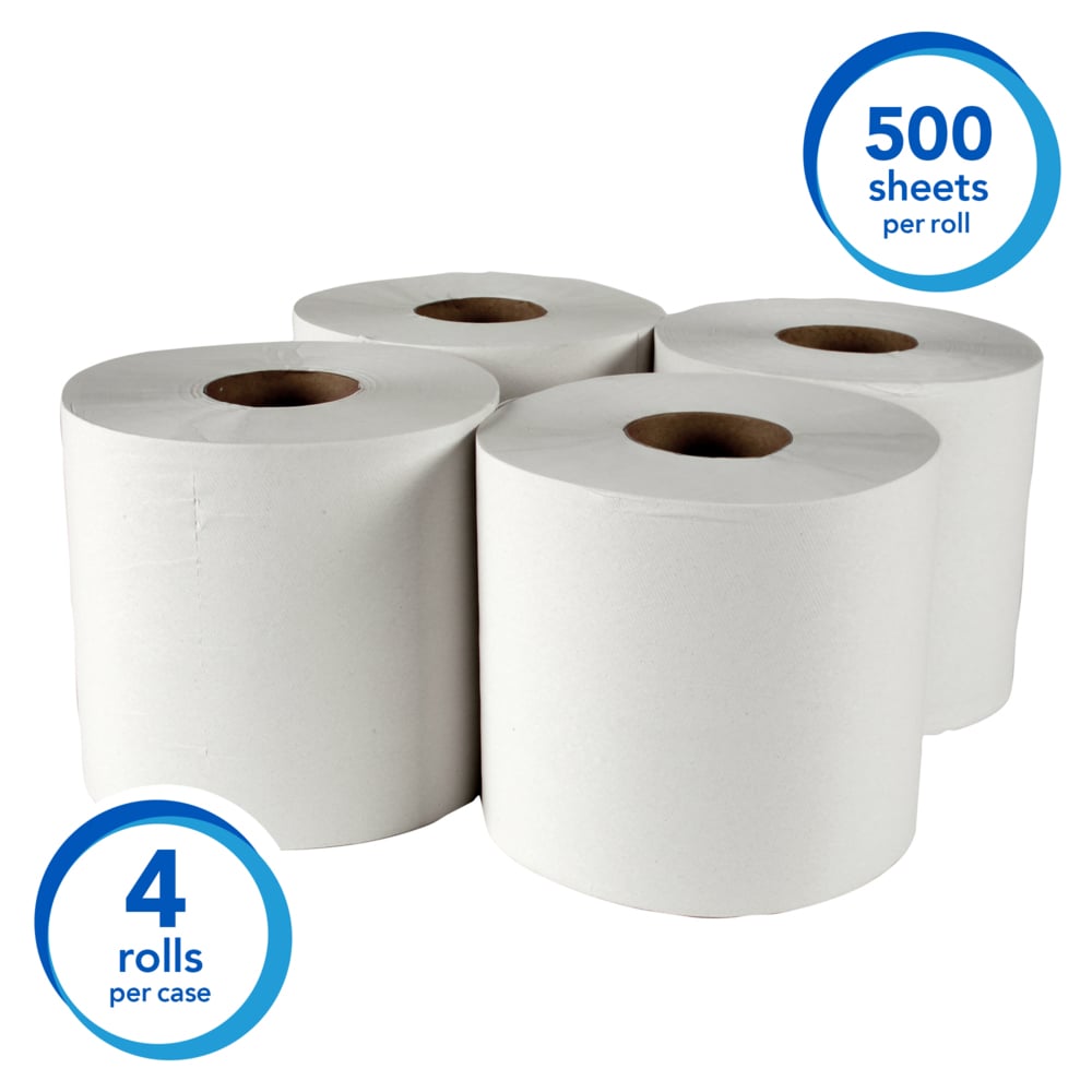 Scott® Essential Center-Pull Roll Towels (01010), White, Perforated Hand Paper Towels, (4 Rolls/Case, 500 Sheets/Roll, 2,000 Sheets/Case) - 01010