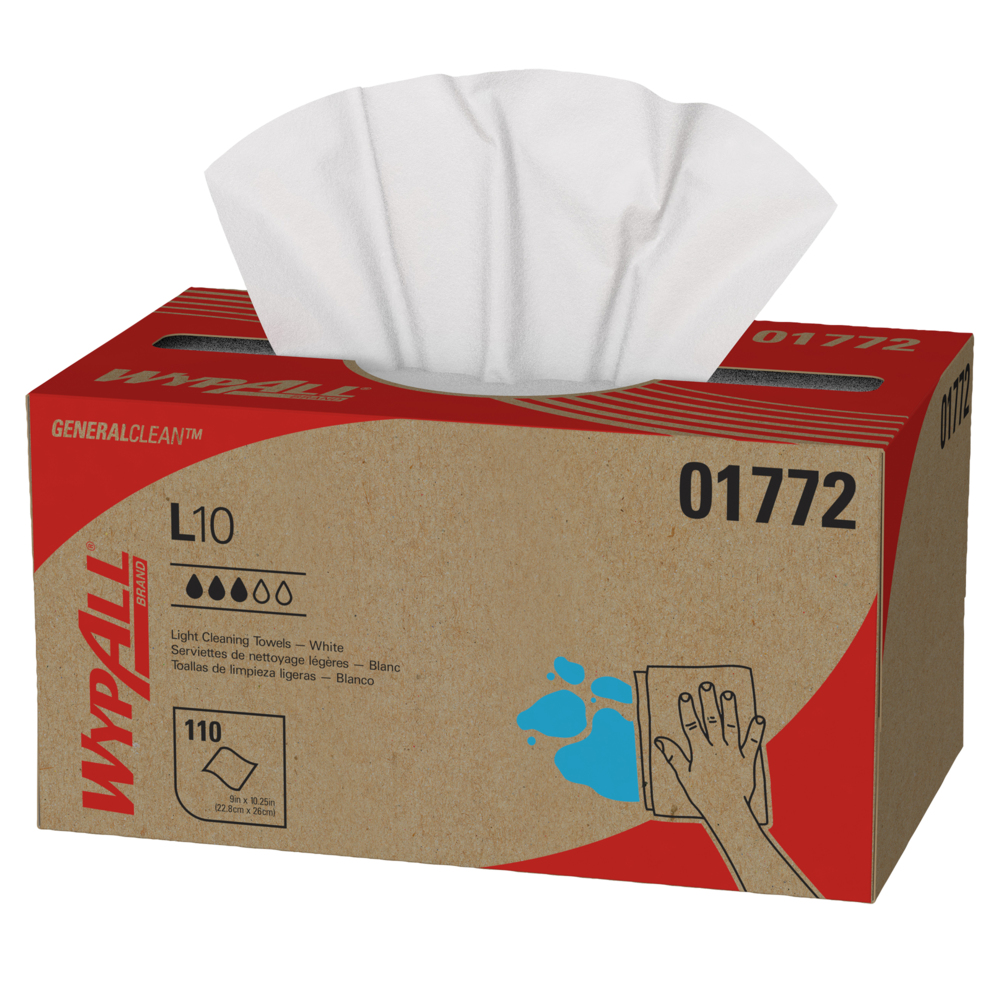 WypAll® GeneralClean™ L10 Light Cleaning Towels (01772), Pop-Up Box - Dairy Towel, Limited Use Towels, White (110 Sheets/Box, 18 Boxes/Case, 1,980 Sheets/Case) - 01772