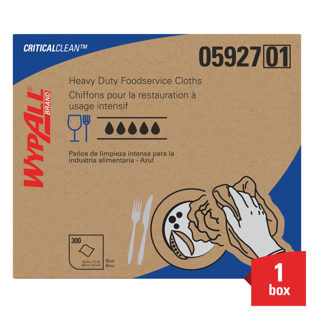 WypAll® CriticalClean™ High Capacity Heavy Duty Foodservice Cloths (05927), Quarterfold, Blue (300 Sheets/Box, 1 Box/Case, 300 Sheets/Case) - 05927