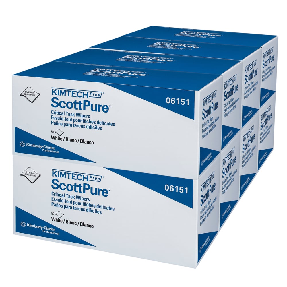 Kimtech Prep™ Scottpure™ Critical Task Wipes (06151), Carton, for Surface Preparation, White (50 Sheets/Box, 8 Boxes/Case, 400 Sheets/Case) - 06151