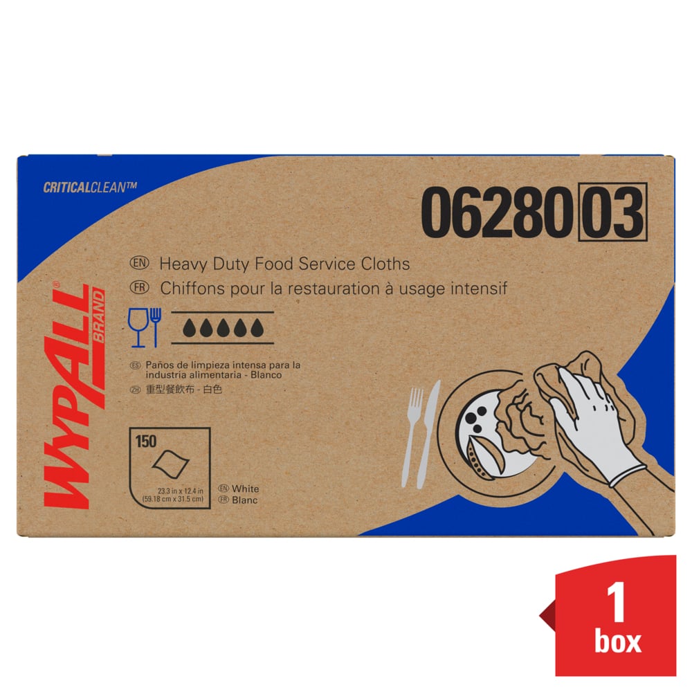 WypAll® CriticalClean™ Ultra Duty Foodservice Cloths (06280), Quarterfold, with Anti-Microbial Treatment, White (150 Sheets/Box, 1 Box/Case, 150 Sheets/Case) - 06280