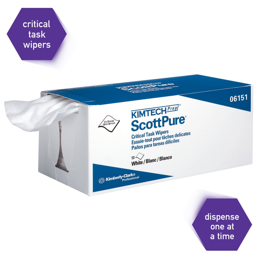 Kimtech Prep™ Scottpure™ Critical Task Wipes (06151), Carton, for Surface Preparation, White (50 Sheets/Box, 8 Boxes/Case, 400 Sheets/Case) - 06151