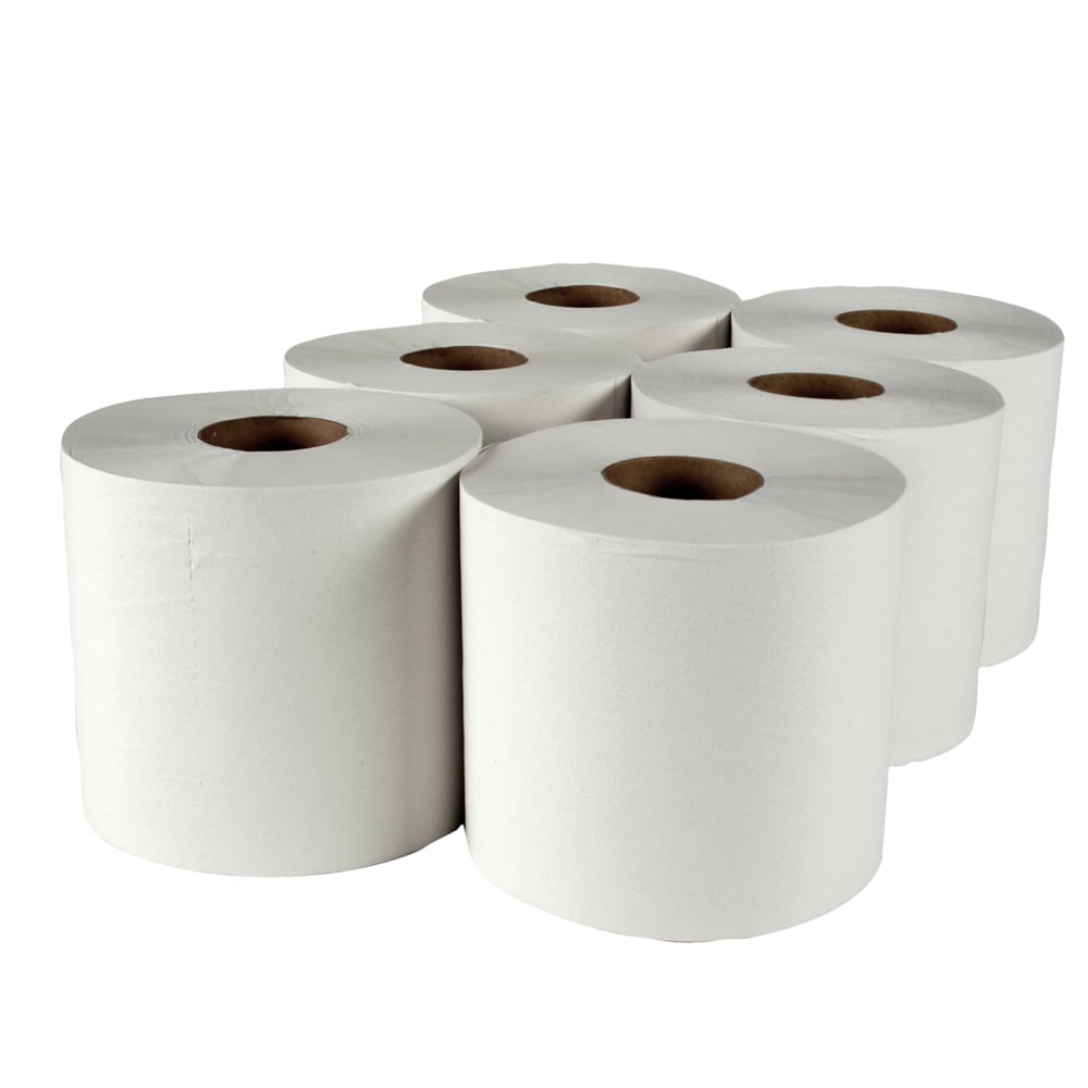 Essuie-mains à distribution centrale unitaire Scott® Essential (01032) avec technologie Absorbency Pockets™ pour séchage rapide, essuie-mains perforés à pleine grandeur, blancs (6 rouleaux par caisse, 4 200 feuilles/caisse) - 01032