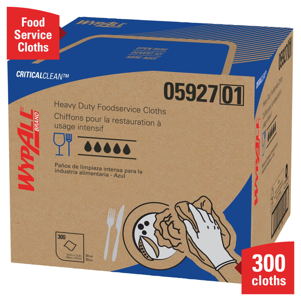 WypAll® CriticalClean™ High Capacity Heavy Duty Foodservice Cloths (05927), Quarterfold, Blue (300 Sheets/Box, 1 Box/Case, 300 Sheets/Case) - 05927