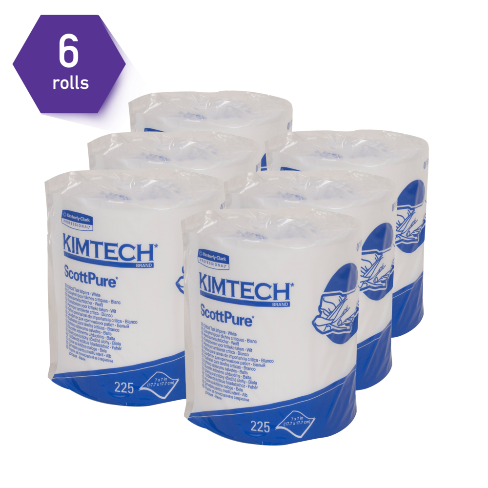 Kimtech Prep™ Scottpure™ Critical Task Wipes (06193), Center-Pull Roll, for Surface Preparation, White (225 Sheets/Roll, 6 Rolls/Case, 1,350 Sheets/Case) - 06193