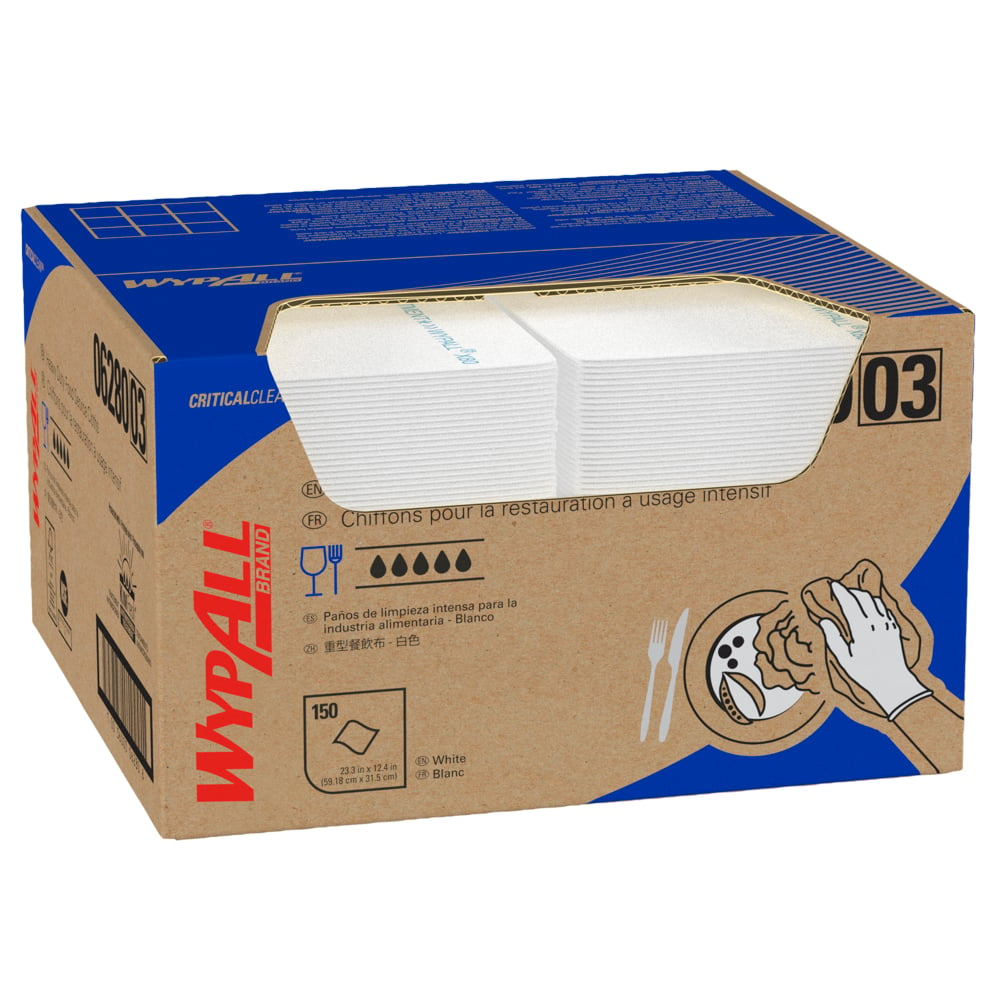 WypAll® CriticalClean™ Ultra Duty Foodservice Cloths (06280), Quarterfold, with Anti-Microbial Treatment, White (150 Sheets/Box, 1 Box/Case, 150 Sheets/Case) - 06280