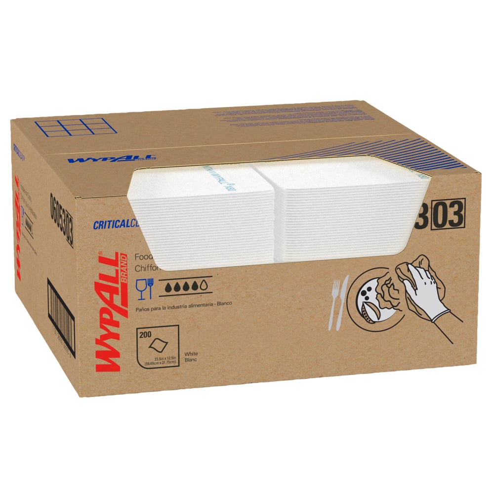 Chiffons de restauration WypAll® Critical Clean (06053), pliés en quatre, blancs, 1 boîte, 200 feuilles - 06053