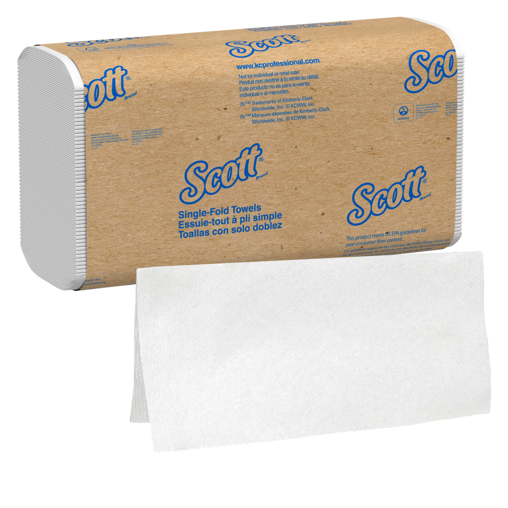 Scott® Essential Single-Fold Paper Towels (01700), White, (16 Packs/Case, 250 Sheets/Pack, 4,000 Sheets/Case) - 01700