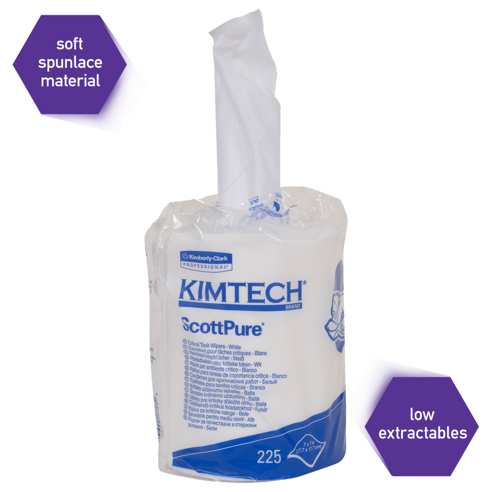 Kimtech Prep™ Scottpure™ Critical Task Wipes (06193), Center-Pull Roll, for Surface Preparation, White (225 Sheets/Roll, 6 Rolls/Case, 1,350 Sheets/Case) - 06193