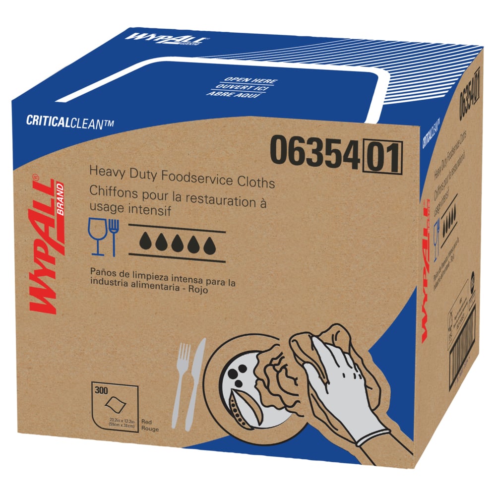 WypAll® CriticalClean™ High Capacity Heavy Duty Foodservice Cloths (06354), Quarterfold, Red (300 Sheets/Box, 1 Box/Case, 300 Sheets/Case) - 06354