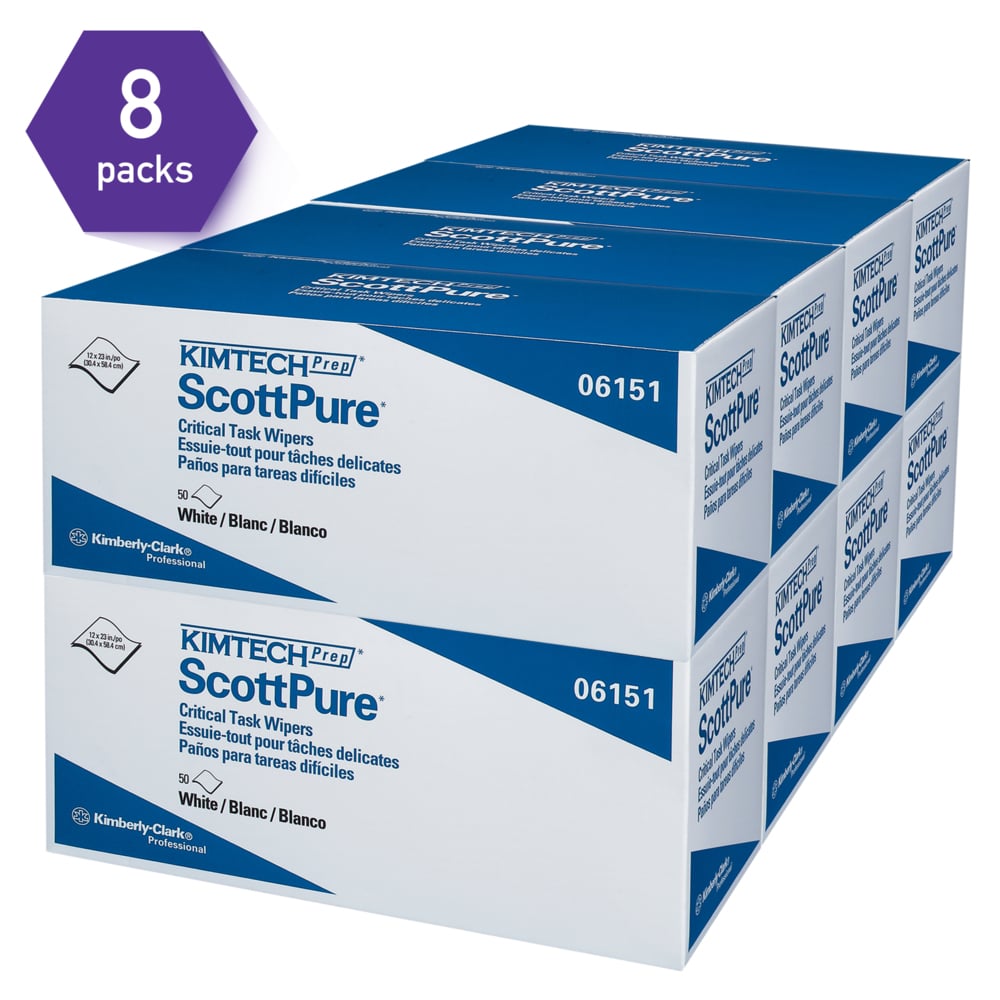 Kimtech Prep™ Scottpure™ Critical Task Wipes (06151), Carton, for Surface Preparation, White (50 Sheets/Box, 8 Boxes/Case, 400 Sheets/Case) - 06151