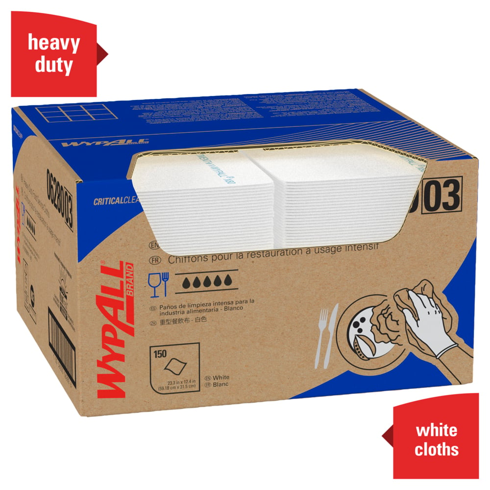 WypAll® CriticalClean™ Ultra Duty Foodservice Cloths (06280), Quarterfold, with Anti-Microbial Treatment, White (150 Sheets/Box, 1 Box/Case, 150 Sheets/Case) - 06280