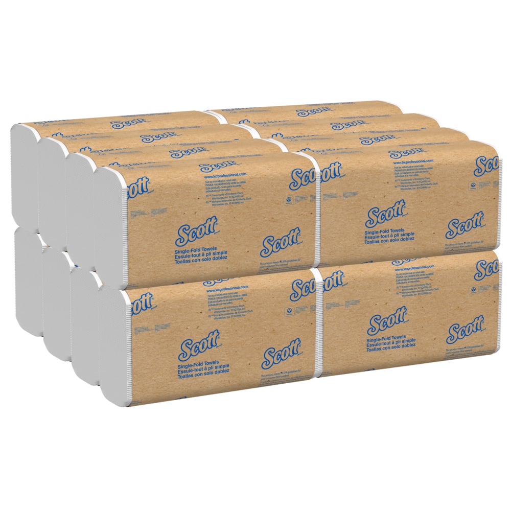 Scott® Essential Single-Fold Paper Towels (01700), White, (16 Packs/Case, 250 Sheets/Pack, 4,000 Sheets/Case) - 01700